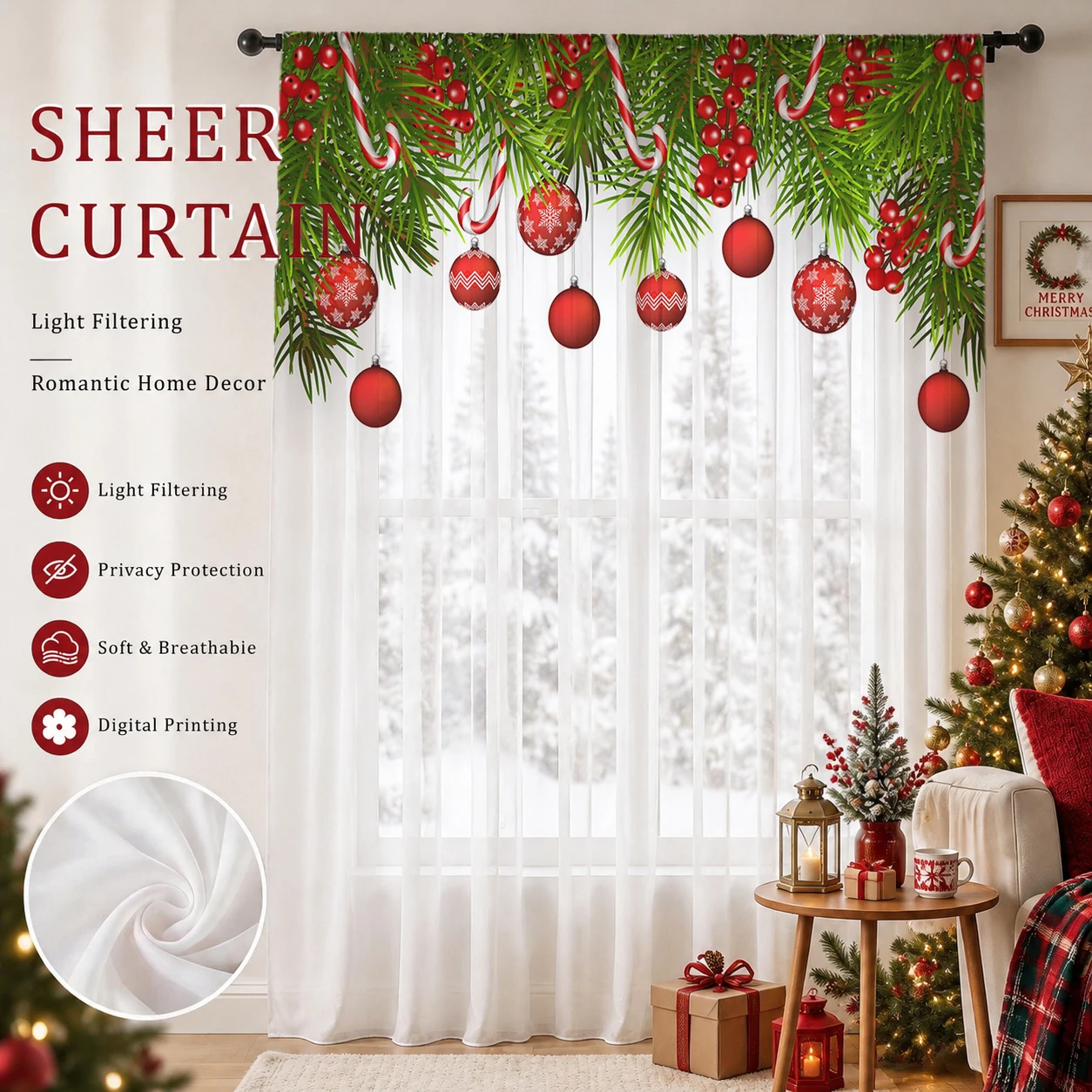 クリスマスグラデーションシアーカーテン、高品質遮光プライバシ - Home Office With Plants のレビューと価格