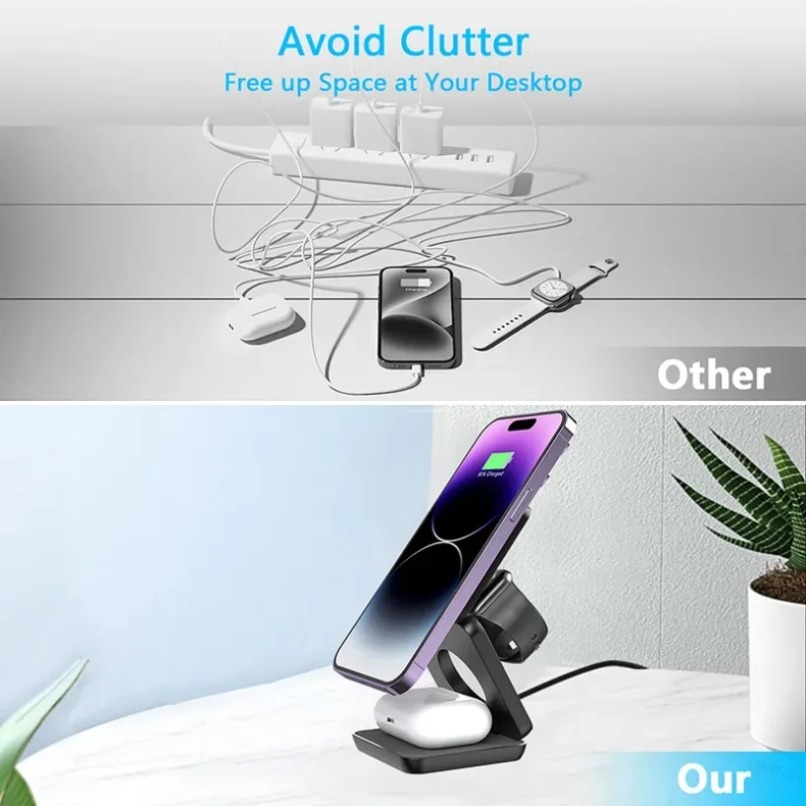 3 in 1折りたたみ式マグネットワイヤレス充電スタンド（M - Desk Charging Station のレビューと価格