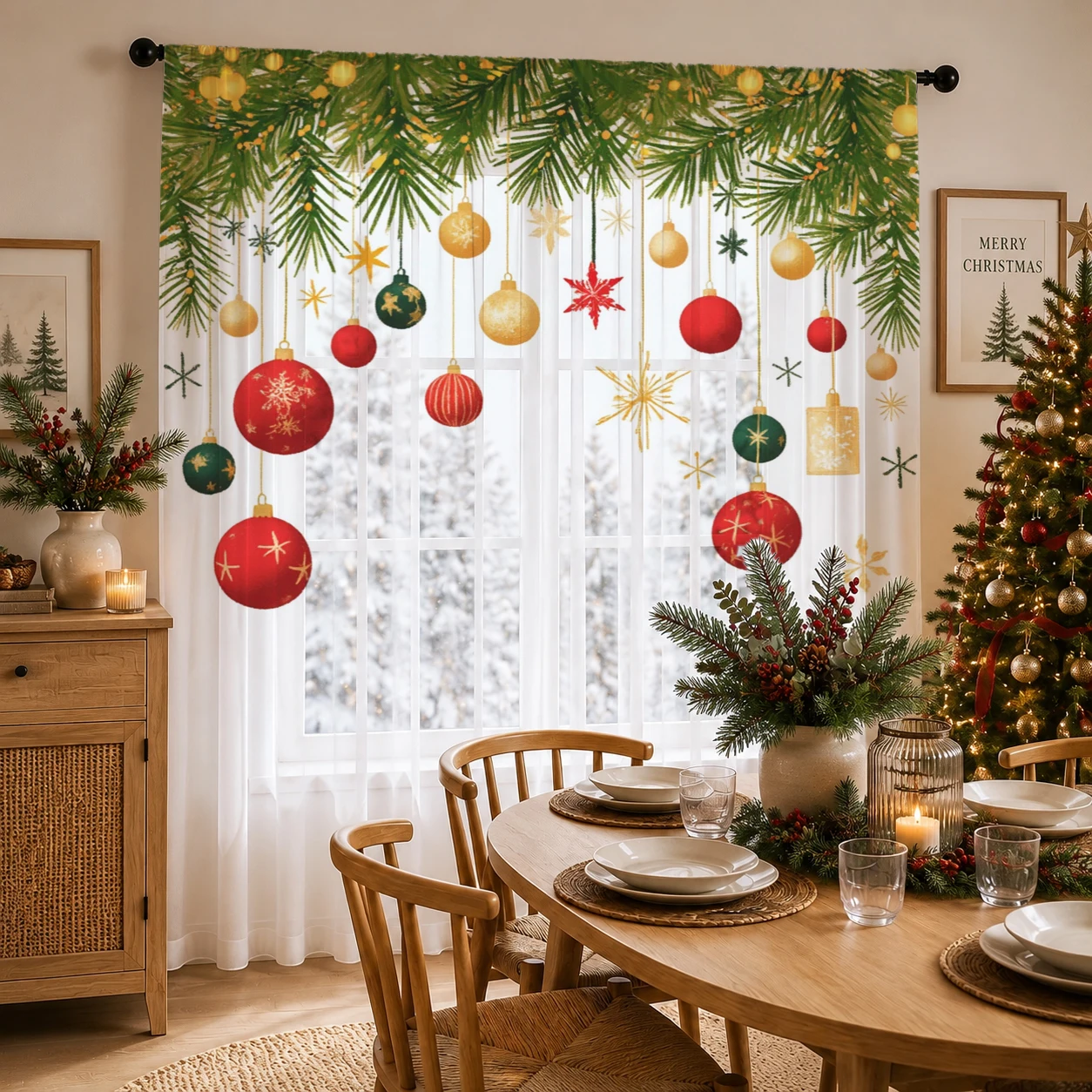 クリスマスグラデーションシアーカーテン、高品質遮光プライバシ - Home Office With Plants のレビューと価格