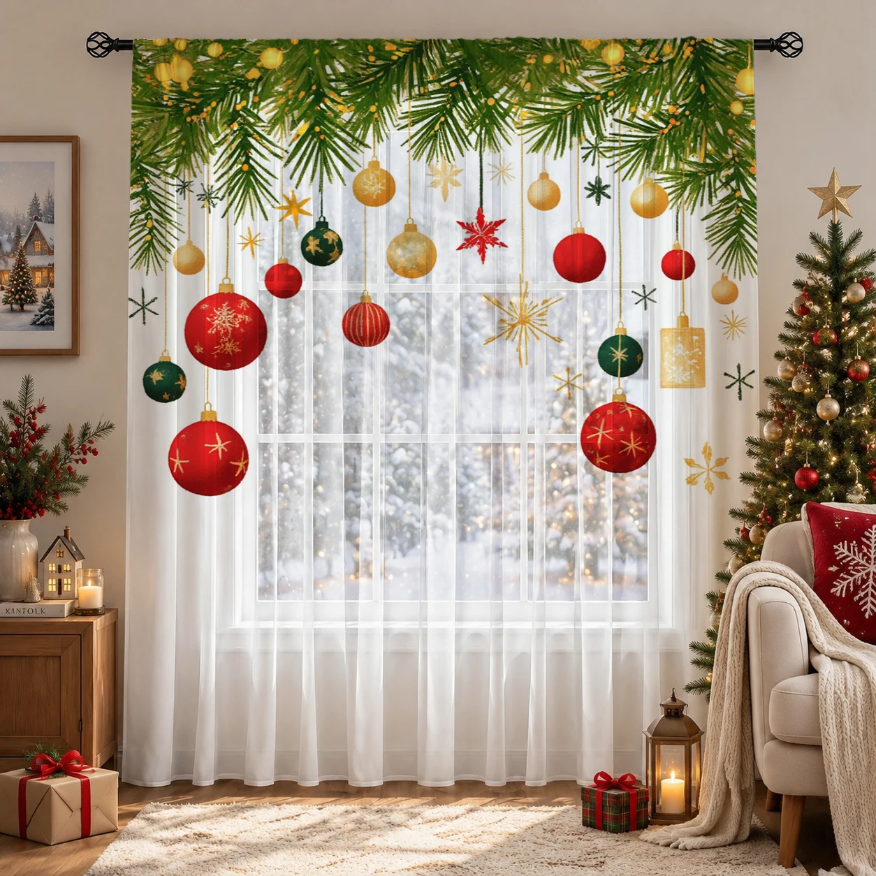 クリスマスグラデーションシアーカーテン、高品質遮光プライバシ - Home Office With Plants のレビューと価格