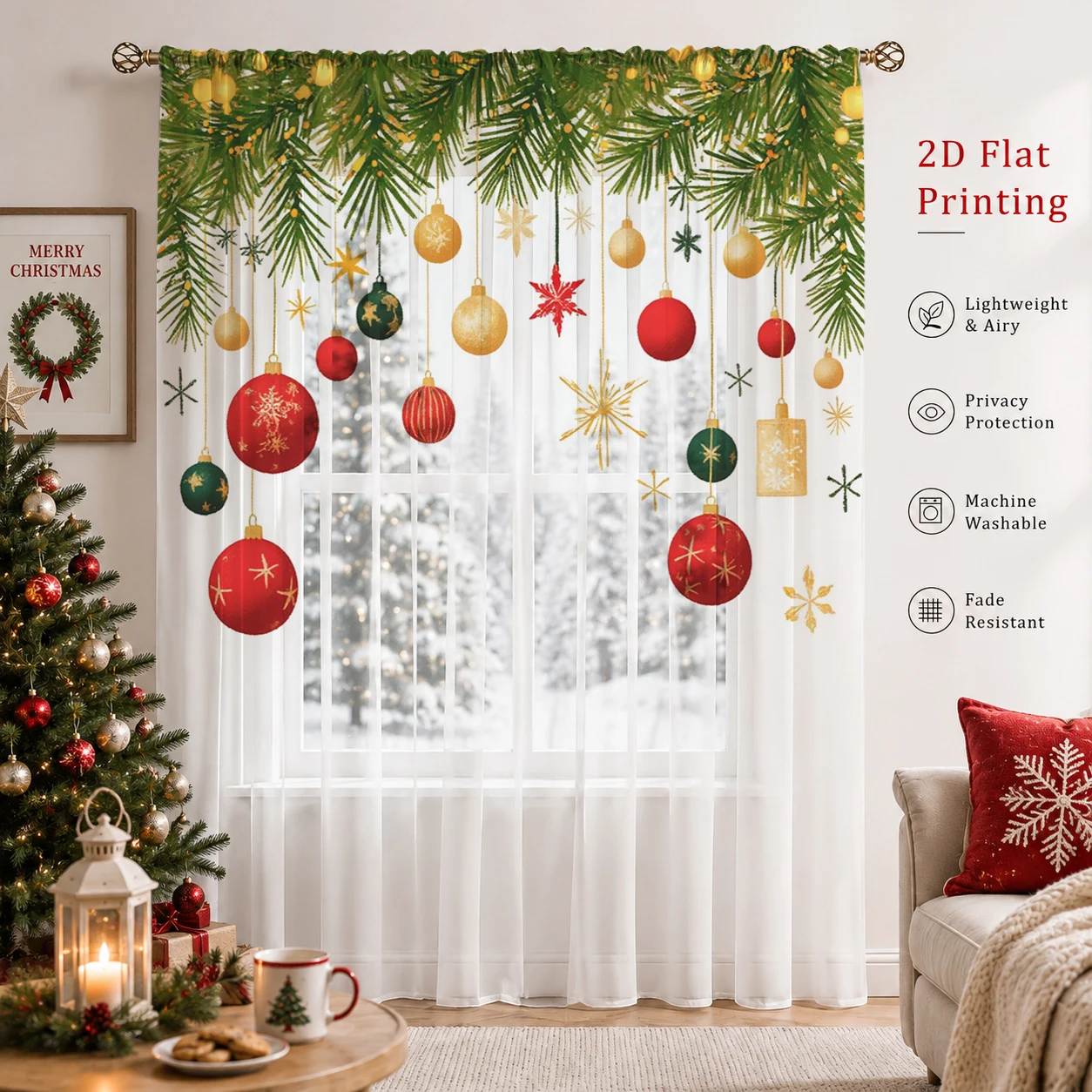クリスマスグラデーションシアーカーテン、高品質遮光プライバシ - Home Office With Plants のレビューと価格