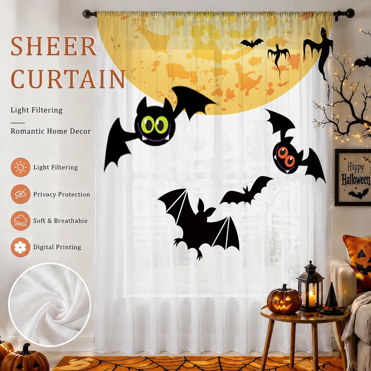 ハロウィンデー グラデーション シアーカーテン、高品質遮光プ - Home Office With Plants のレビューと価格