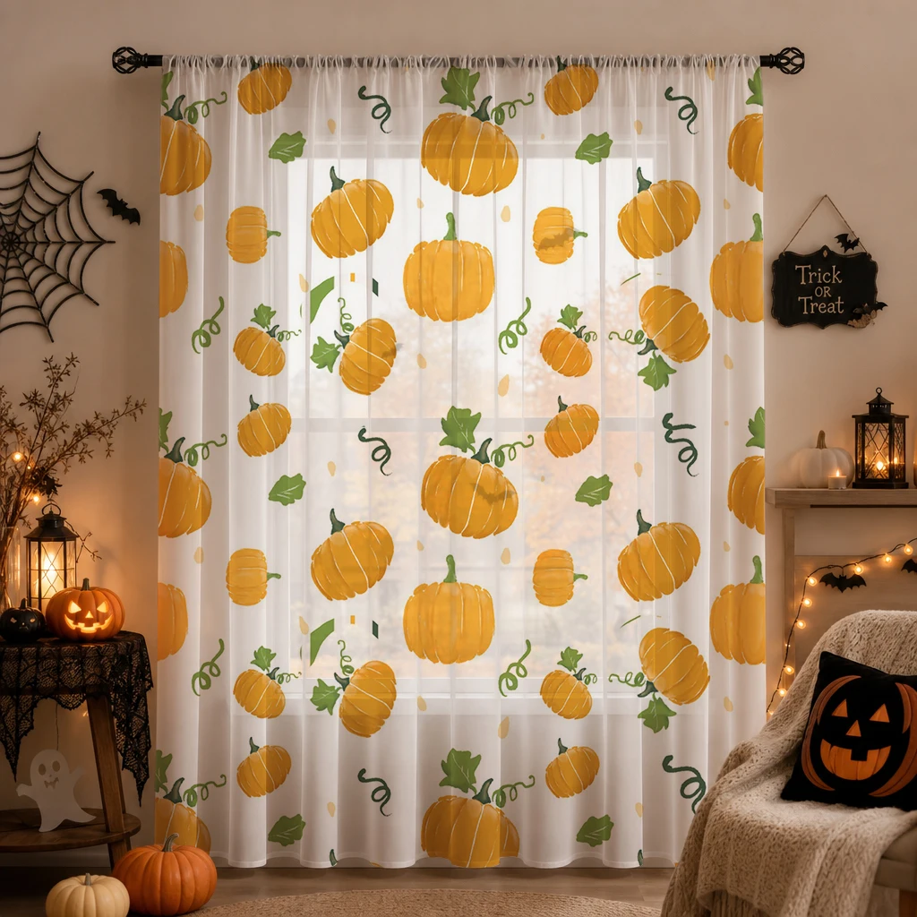 ハロウィン用シアーカーテン ロッドポケット付き ハロウィンギ - Home Office With Plants のレビューと価格