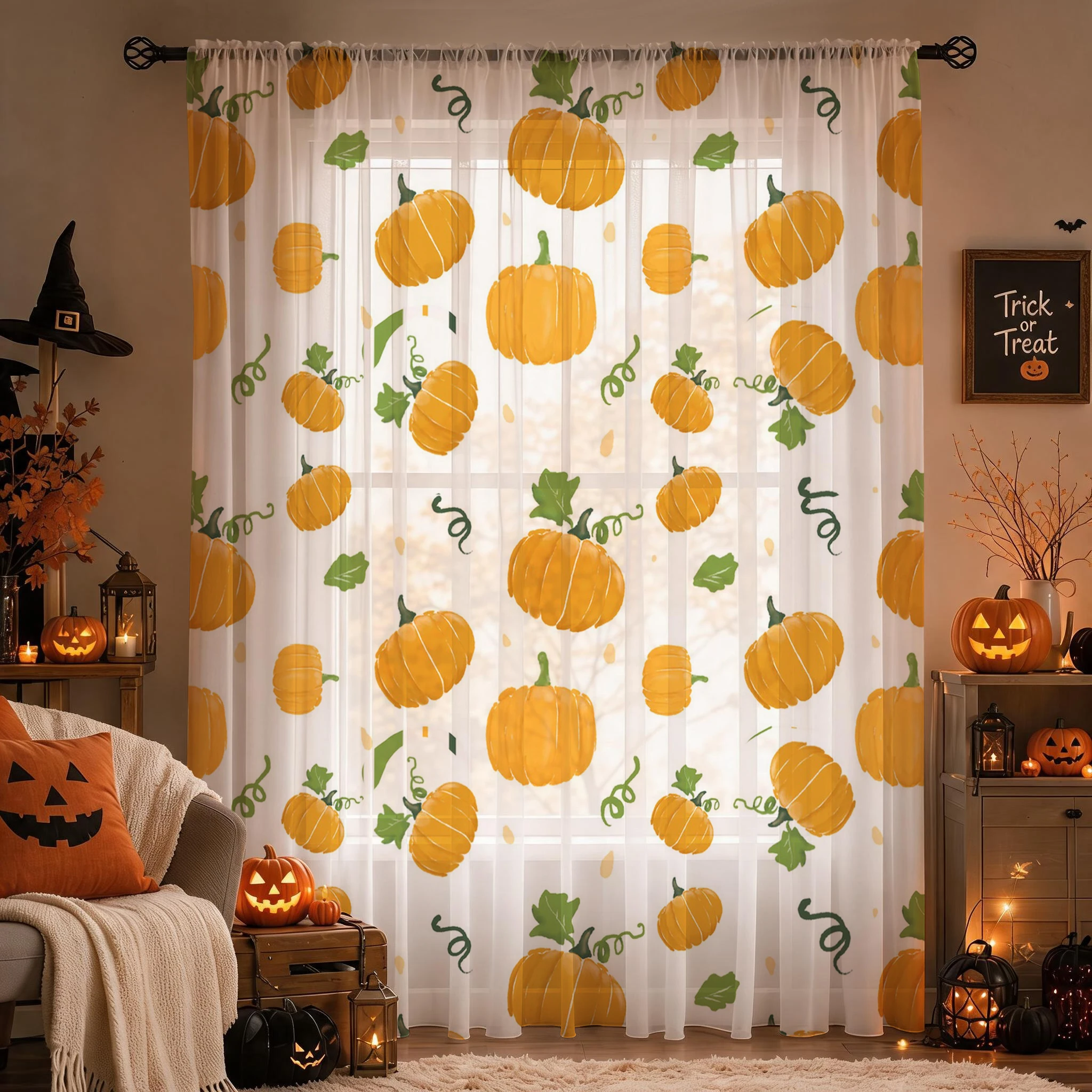 ハロウィン用シアーカーテン ロッドポケット付き ハロウィンギ - Home Office With Plants のレビューと価格