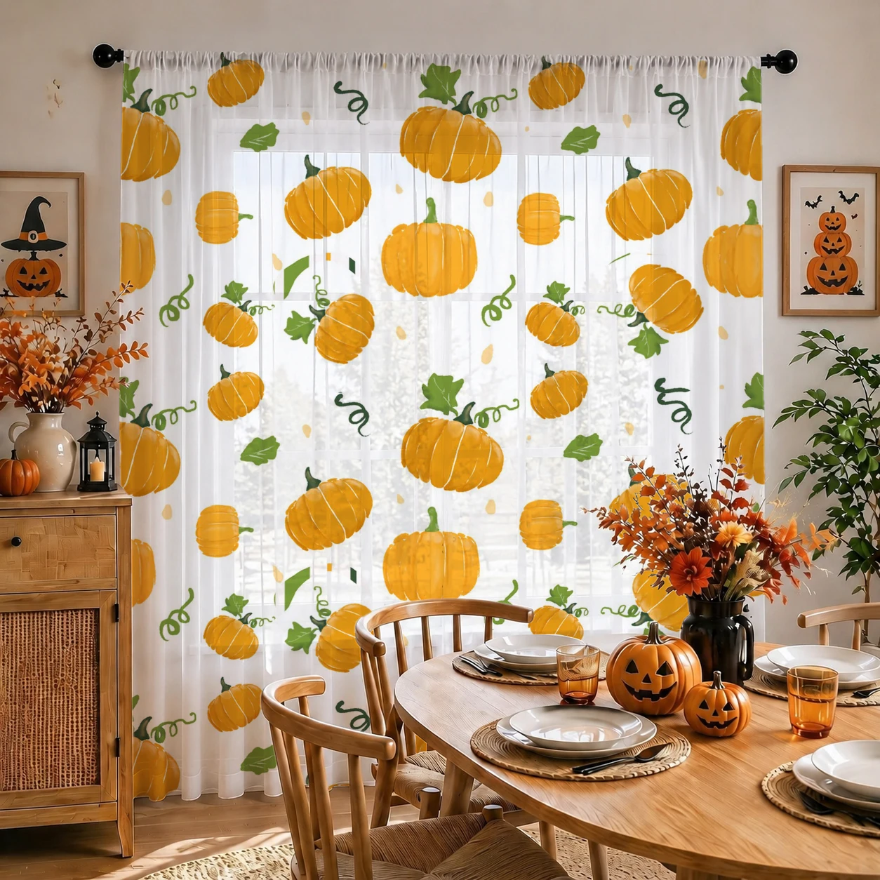 ハロウィン用シアーカーテン ロッドポケット付き ハロウィンギ - Home Office With Plants のレビューと価格